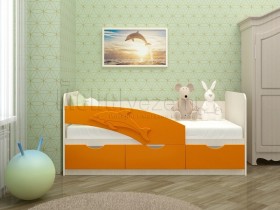 Дельфин-3 Кровать детская 3 ящика без ручек 1.6 Оранжевый глянец в Омске - omsk.katalogmebeli.com | фото