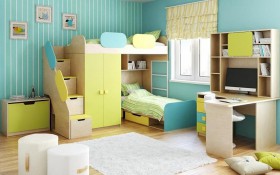 Детская комната Смайли (Желтый/Голубой/Зеленый/корпус Клен) в Омске - omsk.katalogmebeli.com | фото 2