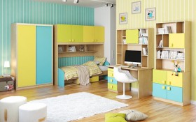 Детская комната Смайли (Желтый/Голубой/Зеленый/корпус Клен) в Омске - omsk.katalogmebeli.com | фото 3