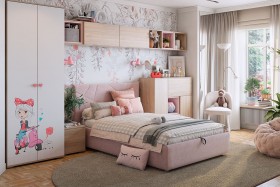 Комплект детской мебели Алина К2 Дуб мария/белый/нежно-розовый велюр в Омске - omsk.katalogmebeli.com | фото 1