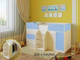Кровать-чердак Малыш-4 Дуб молочный/Голубой в Омске - omsk.katalogmebeli.com | фото
