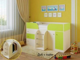 Кровать-чердак Малыш-4 Дуб молочный/Лайм в Омске - omsk.katalogmebeli.com | фото