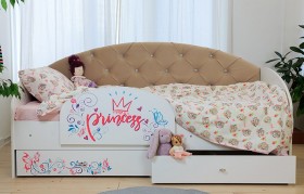 Кровать детская Эльза с бортиком Принцесса Белый/Бежевый в Омске - omsk.katalogmebeli.com | фото