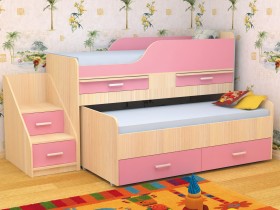 Кровать детская Лесики двухместная 1.8  Дуб молочный/Розовый в Омске - omsk.katalogmebeli.com | фото