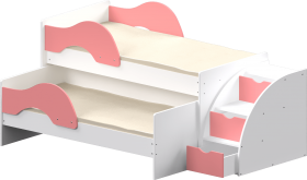 Кровать детская Матрешка выкатная с лестницей  Белый/Розовый в Омске - omsk.katalogmebeli.com | фото