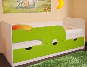 Кровать детская Минима 1,86м с ящиками (дуб атланта/лайм глянец) в Омске - omsk.katalogmebeli.com | фото