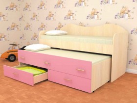 Кровать детская Нимфа двухместная 2.0 Дуб молочный/Розовый в Омске - omsk.katalogmebeli.com | фото