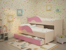 Кровать детская Радуга 1600 Млечный дуб/Розовый в Омске - omsk.katalogmebeli.com | фото