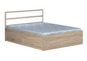 Кровать двойная с ящиками 1600-2 без матраса (прямые спинки) Дуб Сонома в Омске - omsk.katalogmebeli.com | фото