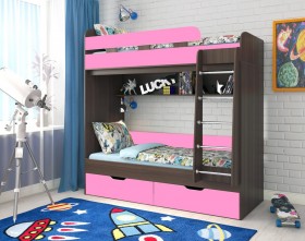Кровать двухъярусная Юниор-5  Бодего/Розовый в Омске - omsk.katalogmebeli.com | фото 1