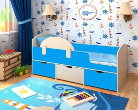 Кровать Малыш-мини с бортиком Дуб молочный/Голубой в Омске - omsk.katalogmebeli.com | фото