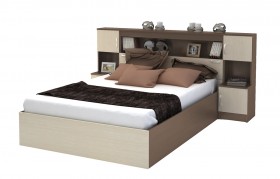 Кровать с прикроватным блоком КР 552 Спальня Basya (шимо темный/шимо светлый) в Омске - omsk.katalogmebeli.com | фото