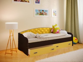 Кровать Софа-7 с мягкой спинкой (800х1900) Венге/Желтый в Омске - omsk.katalogmebeli.com | фото 1