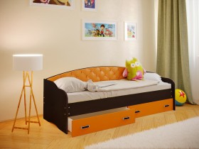 Кровать Софа-7 с мягкой спинкой (800х1900) Венге/Оранжевый в Омске - omsk.katalogmebeli.com | фото