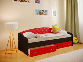 Кровать Софа-7 с мягкой спинкой (800х2000) Венге/Красный в Омске - omsk.katalogmebeli.com | фото