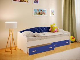 Кровать Софа-7 с мягкой спинкой со стразами (800х1900) Белый/Синий в Омске - omsk.katalogmebeli.com | фото