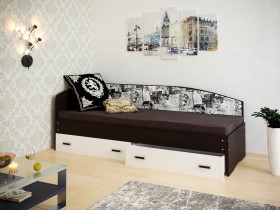 Кровать Софа-9 с мягкой спинкой с рисунком Милана (900х1900) Венге/Белый в Омске - omsk.katalogmebeli.com | фото