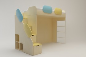 Кровать Смайли (второй ярус с лестницей/Желтый/Зеленый/Клен) в Омске - omsk.katalogmebeli.com | фото