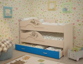 Кровать выкатная Радуга-Сафари детская 1600 Млечный дуб/Голубой в Омске - omsk.katalogmebeli.com | фото 1