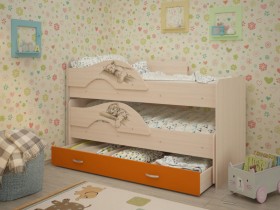 Кровать выкатная Радуга-Сафари детская 1600 Млечный дуб/Оранжевый в Омске - omsk.katalogmebeli.com | фото 1