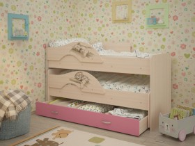 Кровать выкатная Радуга-Сафари детская 1600 Млечный дуб/Розовый в Омске - omsk.katalogmebeli.com | фото