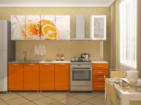 Кухонный гарнитур 1,8м Апельсин (Белый/Оранжевый металлик/Фотопечать апельсин) в Омске - omsk.katalogmebeli.com | фото 1
