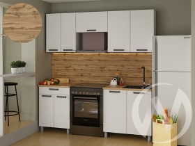 Кухня Кьяра 2.0 м с окапом (белый/карбон фарфор/26мм/дуб вотан) в Омске - omsk.katalogmebeli.com | фото