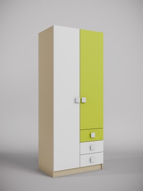Шкаф 2-х створчатый с ящиками Эппл (Зеленый/Белый/корпус Клен) в Омске - omsk.katalogmebeli.com | фото