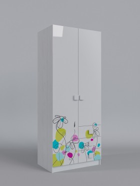 Шкаф 2-х створчатый с ящиками Флёр (Белый/корпус Выбеленное дерево) в Омске - omsk.katalogmebeli.com | фото