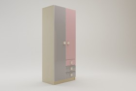 Шкаф 2-х створчатый с ящиками Грэйси (Розовый/Серый/корпус Клен) в Омске - omsk.katalogmebeli.com | фото 2