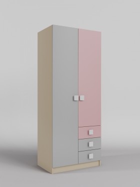 Шкаф 2-х створчатый с ящиками Грэйси (Розовый/Серый/корпус Клен) в Омске - omsk.katalogmebeli.com | фото 1