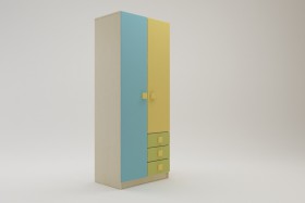 Шкаф 2-х створчатый с ящиками Смайли (Желтый/Голубой/Зеленый/корпус Клен) в Омске - omsk.katalogmebeli.com | фото