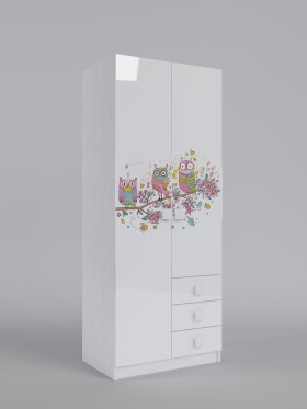Шкаф с ящиками Совушки (Белый/Выбеленное дерево/2 створки) в Омске - omsk.katalogmebeli.com | фото