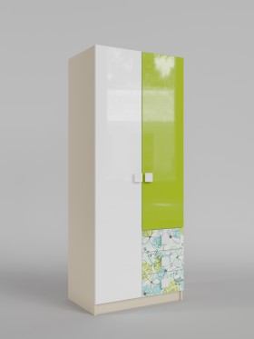 Шкаф 2-х створчатый с ящиками Твит (Белый/Зеленый/корпус Клен) в Омске - omsk.katalogmebeli.com | фото