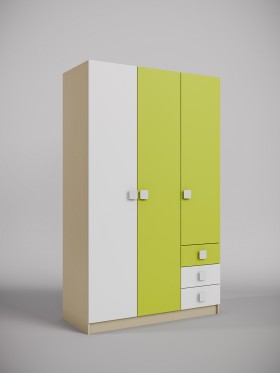 Шкаф 3-х створчатый с ящиками Эппл (Зеленый/Белый/корпус Клен) в Омске - omsk.katalogmebeli.com | фото