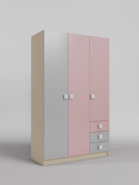 Шкаф 3-х створчатый с ящиками Грэйси (Розовый/Серый/корпус Клен) в Омске - omsk.katalogmebeli.com | фото
