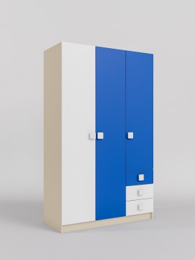 Шкаф 3-х створчатый с ящиками Скай (Синий/Белый/корпус Клен) в Омске - omsk.katalogmebeli.com | фото