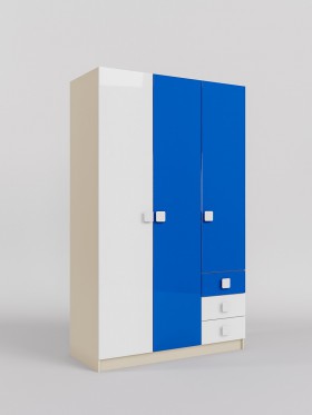 Шкаф 3-х створчатый с ящиками Скай люкс (Синий/Белый/корпус Клен) в Омске - omsk.katalogmebeli.com | фото