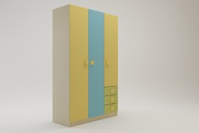 Шкаф 3-х створчатый с ящиками Смайли (Желтый/Голубой/Зеленый/корпус Клен) в Омске - omsk.katalogmebeli.com | фото