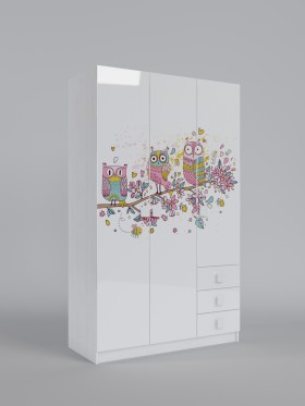 Шкаф 3-х створчатый с ящиками Совушки (Белый/корпус Выбеленное дерево) в Омске - omsk.katalogmebeli.com | фото