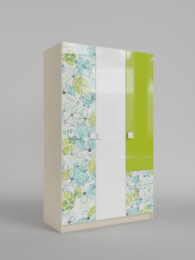 Шкаф 3-х створчатый с ящиками Твит (Белый/Зеленый/корпус Клен) в Омске - omsk.katalogmebeli.com | фото