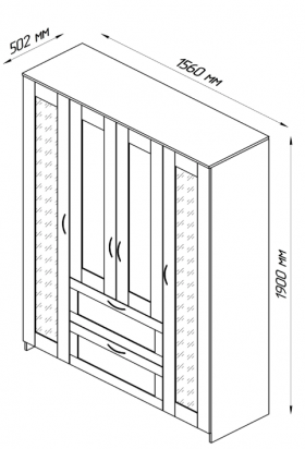 Шкаф четырехдверный Сириус с 1 зеркалом и 2 ящиками дуб сонома в Омске - omsk.katalogmebeli.com | фото 2