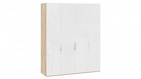 Шкаф для одежды с 4 глухими дверями «Эмбер» Яблоня Беллуно/Белый глянец в Омске - omsk.katalogmebeli.com | фото