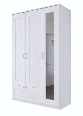 Шкаф трехдверный Сириус с зеркалом и 1 ящиком белый в Омске - omsk.katalogmebeli.com | фото