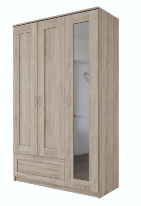 Шкаф трехдверный Сириус с зеркалом и 1 ящиком дуб сонома в Омске - omsk.katalogmebeli.com | фото