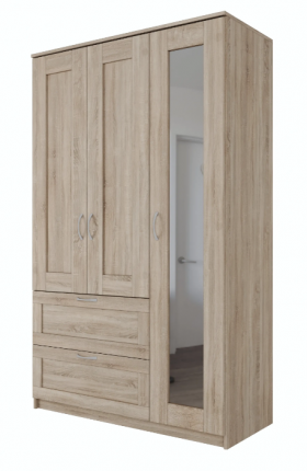 Шкаф трехдверный Сириус с зеркалом и 2 ящиками дуб сонома в Омске - omsk.katalogmebeli.com | фото