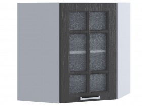 Шкаф верхний угловой со стеклом 590, ШВУС 590 (Клен серый/корпус белый) в Омске - omsk.katalogmebeli.com | фото